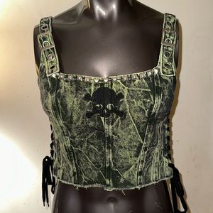 *SOLD* Denim Corset Skull With Studs Top